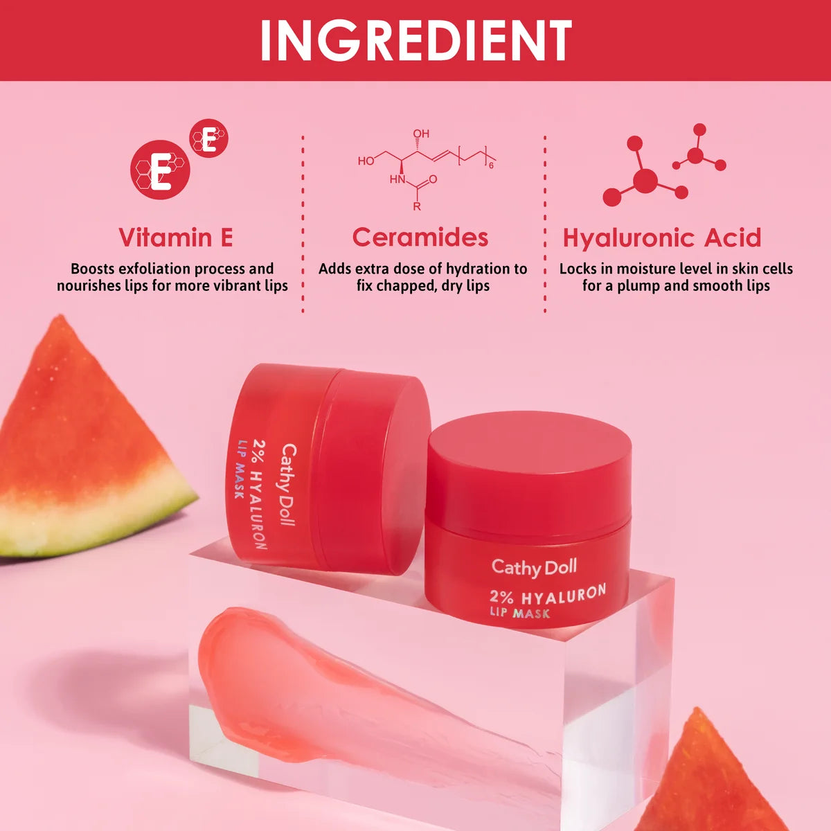 CATHY DOLL 2% HYALURON LIP MASK WATERMELON SMOOTHIE